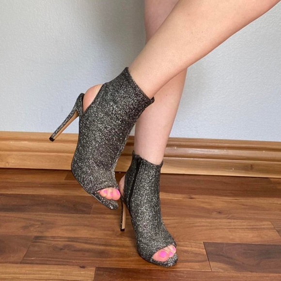 Steve Madden Shoes - Steve Madden Rakel Glitter Bootie Sandal Heels Black Shimmer Women’s Size 8